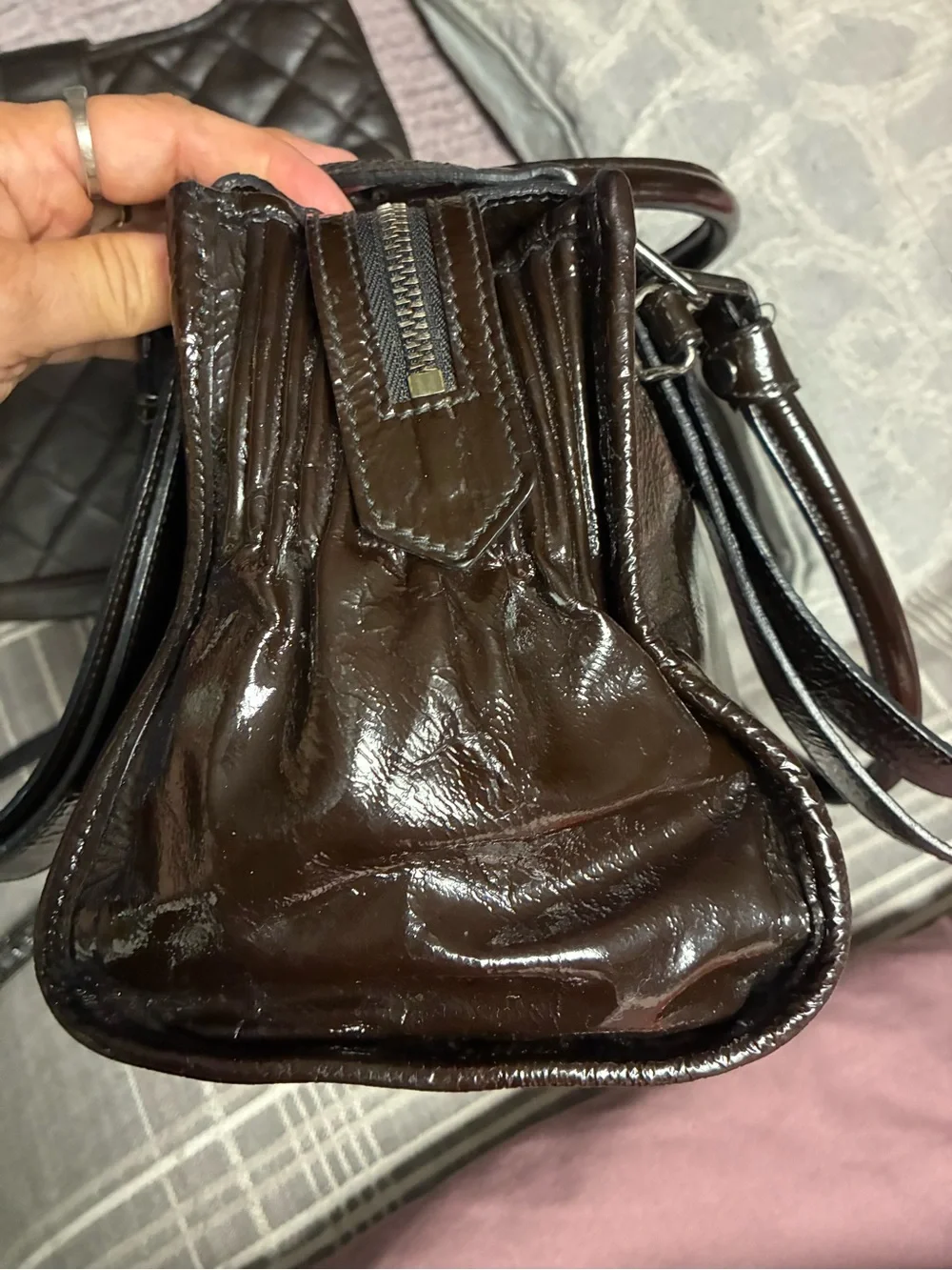 Burberry Blown Patent Leather Satchel Shoulder Bag